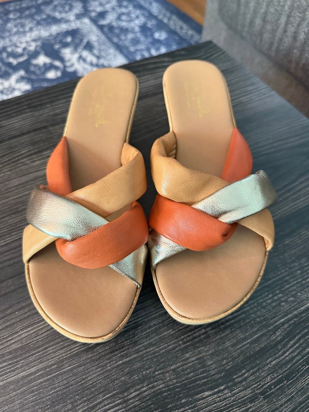 Mila Paoli Strappy Multicolor Leather Puff Sandal Wedges Sz. 7